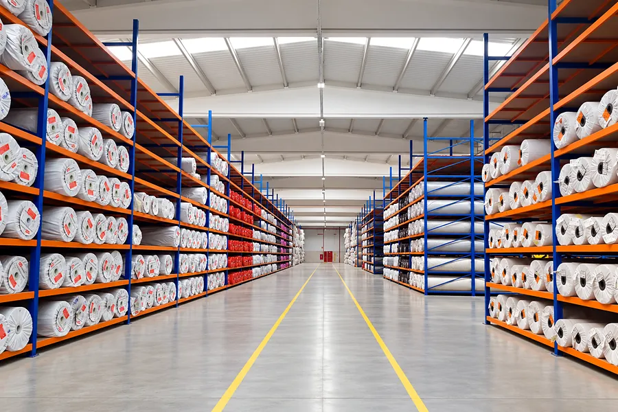 Finished rolls stored on high-bay racks